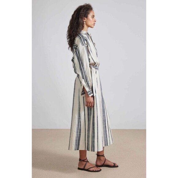 NWT APIECE APART Gabriella Tie Wrap Dress Organic Cotton Midi Cream Bold Stripe - Picture 3 of 8